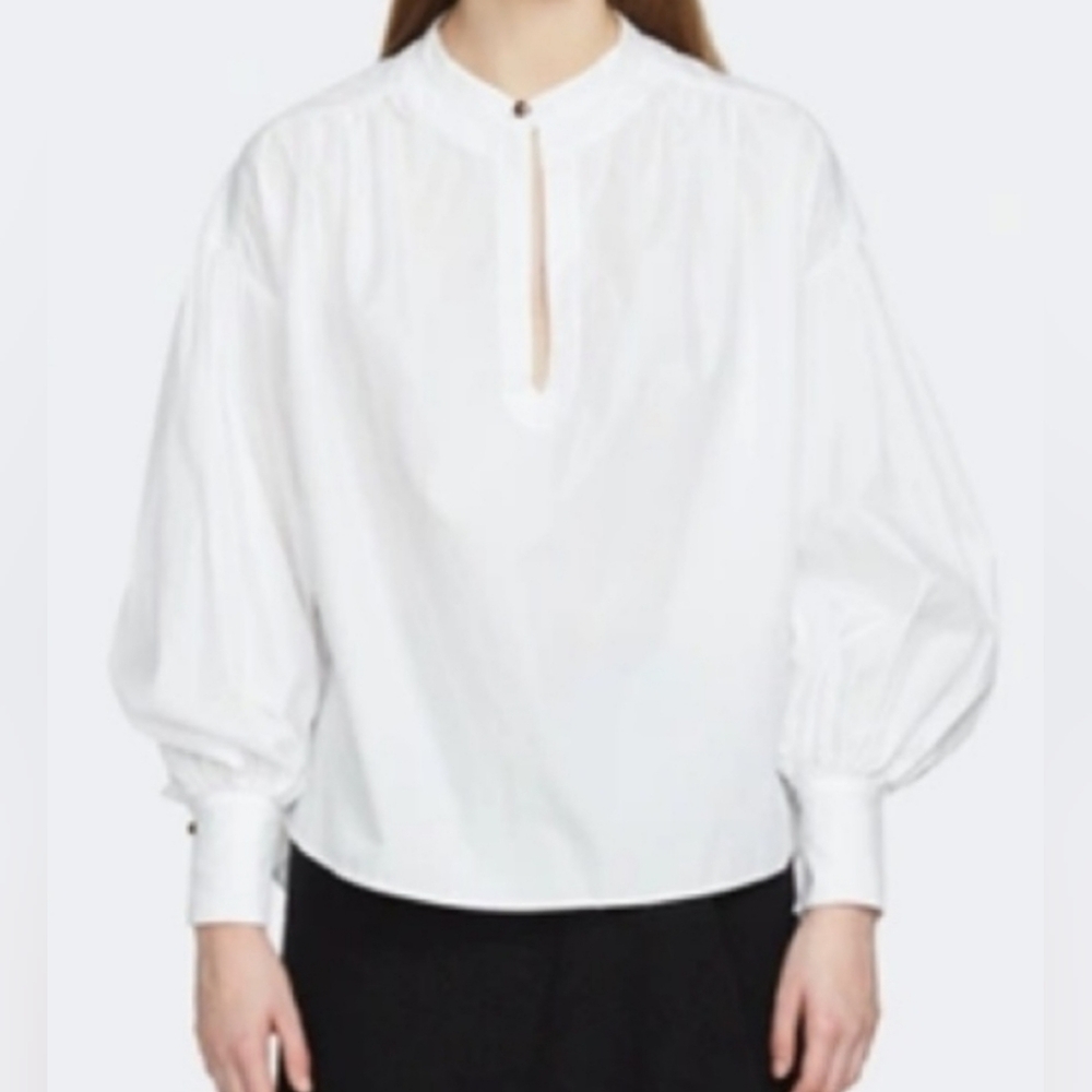 NWT Bassike White Cotton Gathered Oversized Puff Sleeve Shirt Size M/L